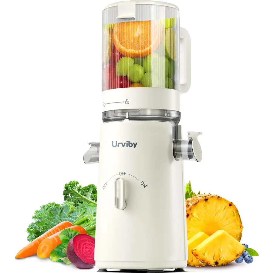 Juicer Machines, 2-in-1 Cold Press Juicer for Juice & Sorbet, suit for Vegetable and Fruit with 5-Inch Wide Chute, Powerful Masticating/High-Yield High Nutrients/Rev Mode/Easier Clean (White)