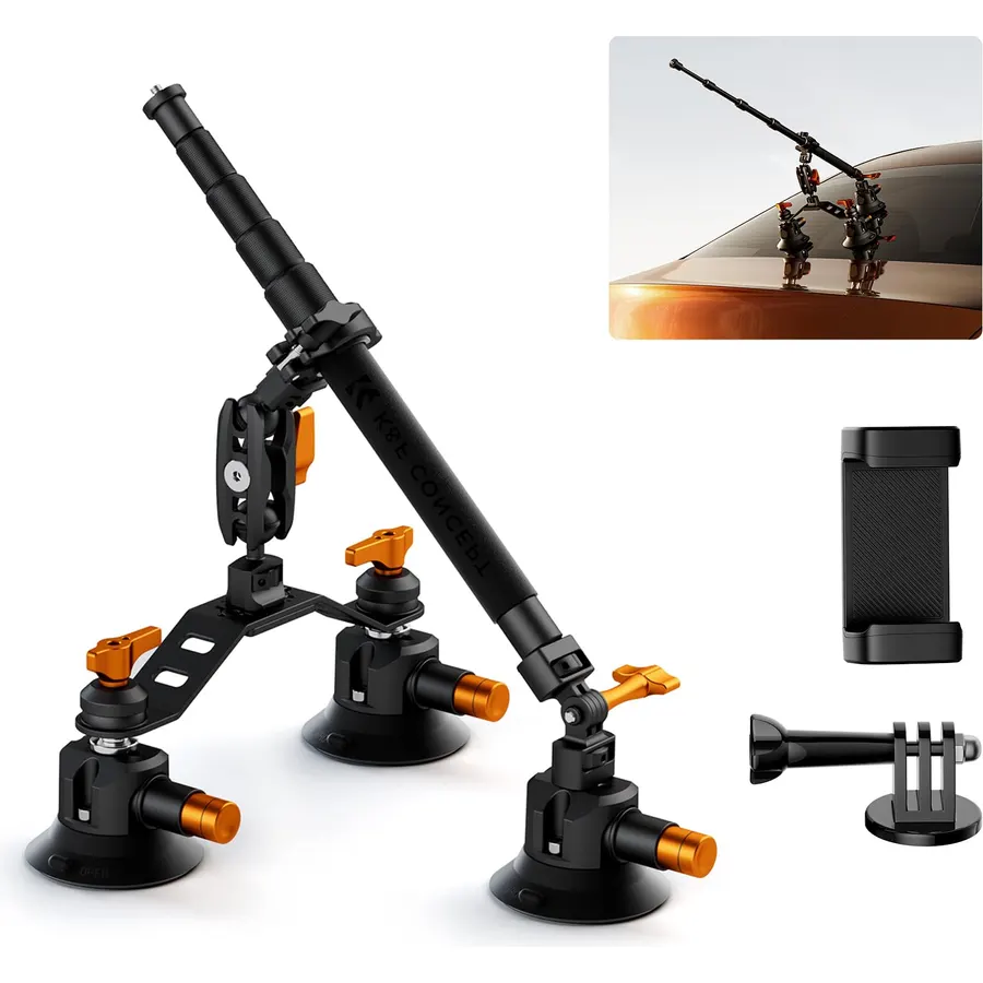 K&F CONCEPT Triple Suction Cup Car Mount for Camera, Heavy Duty 3-in-1 Kit
