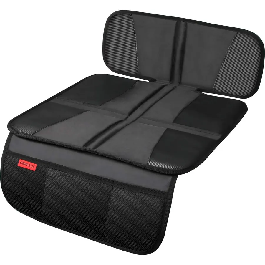 Kaiphy Car Seat Protector - Seat Protection Mat - Thick Padding - Durable, Waterproof Fabric, Leather Reinforced Corners & 3 Pockets for Handy Storage Black