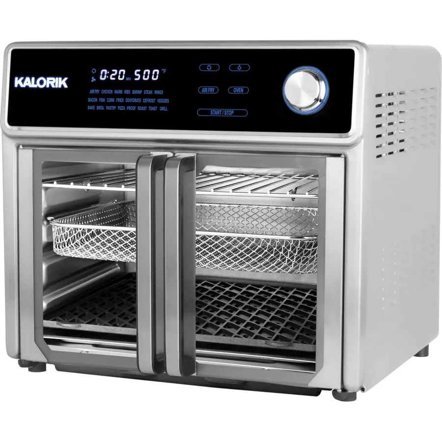 Kalorik Air Fryer Oven Grill MAXX Series 26-Quart with Smokeless Sear Technology Digital Controls Easy-View Door and 22 Smart Cooking Presets, Includes Cooking Accessories, 1700-Watts, Stainless Steel