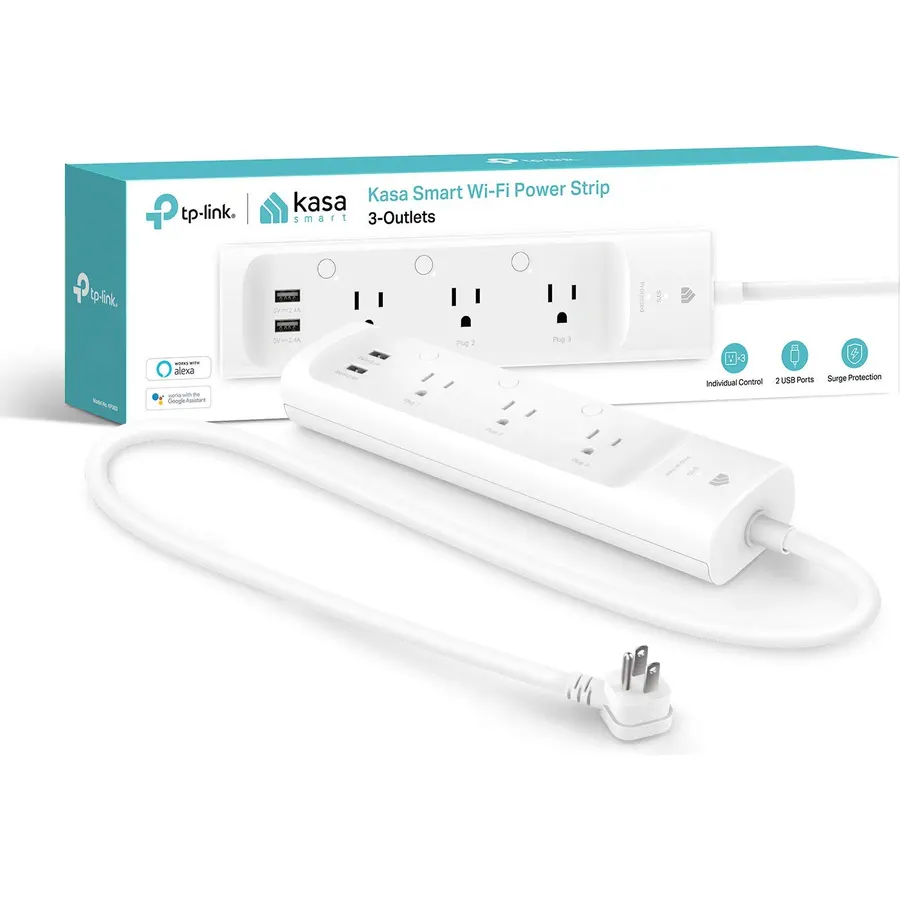 kasa smart Plug Power Strip KP303, Surge Protector with 3 Individually Controlled Smart Outlets and 2 USB Ports, Works with Alexa & Google Home, No Hub Required , White