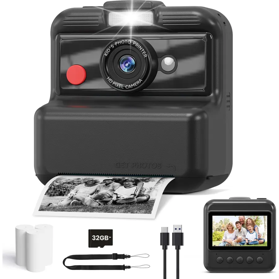 Kids Camera Instant Print, 3.0'' Screen 48MP Kids Digital Camera | Includes 32GB Card & 3 Rolls Print Paper, 7 Print Densities, Christmas Birthday Gifts for Children 3 4 5 6 7 8 9 10 Years Old