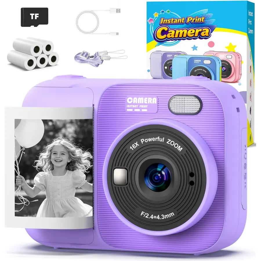 HiMont Kids Camera Instant Print, Selfie Digital Camara for Kids with Print Paper & 32G Card, 2.5K Video & Instant Print Camera with Color Pens for DIY, Fun Gift for Girls Boys 3-12 Years Old (Pink)