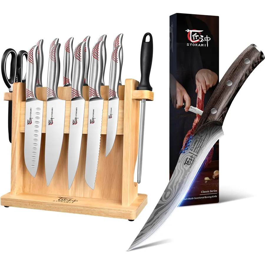 Knife Block Set 14 Pieces+Boning Knife 6.7 Inch