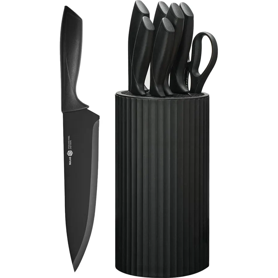 Kitchen Knife Set with Block, 7-Piece Kitchen Knife Set for Chef with Universal Knife Block, Anti-Rust Kitchen Knife Block Set, Ergonomic Design