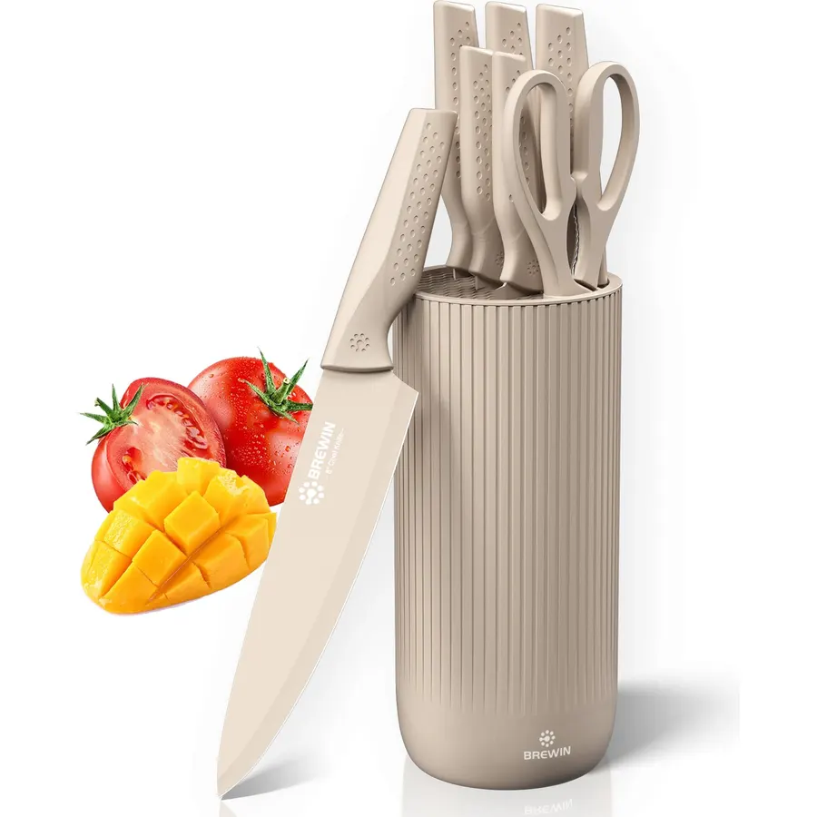 Knife Set, Brewin Kitchen Knife Set, Knives Set for Kitchen, Universal Knife Block, Utility Knife Block Set, New Home Essentials, Apartment Essentials, Camping essentials, RV Essentials