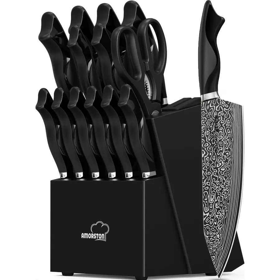 Victorinox Swiss Classic Knife Block - Kitchen Knife Set with Block for Home Essentials - Includes Chef's Knife, Santoku Knife & More - Black Handles, 15-Piece Set