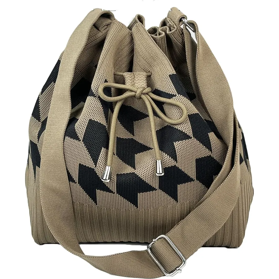 Knit Bucket Bag Women Trendy Crochet Knitted Drawstring Hobo Shoulder Bags Crossbody Purse Summer Beach Handbag 2026