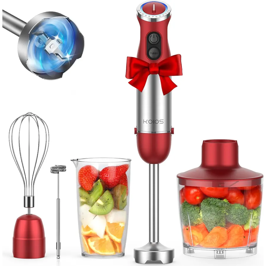 MegaWise 3‑in‑1 Immersion Hand Blender, 12‑Speed Titanium Stainless Steel Stick Blender with Whisk & Milk Frother