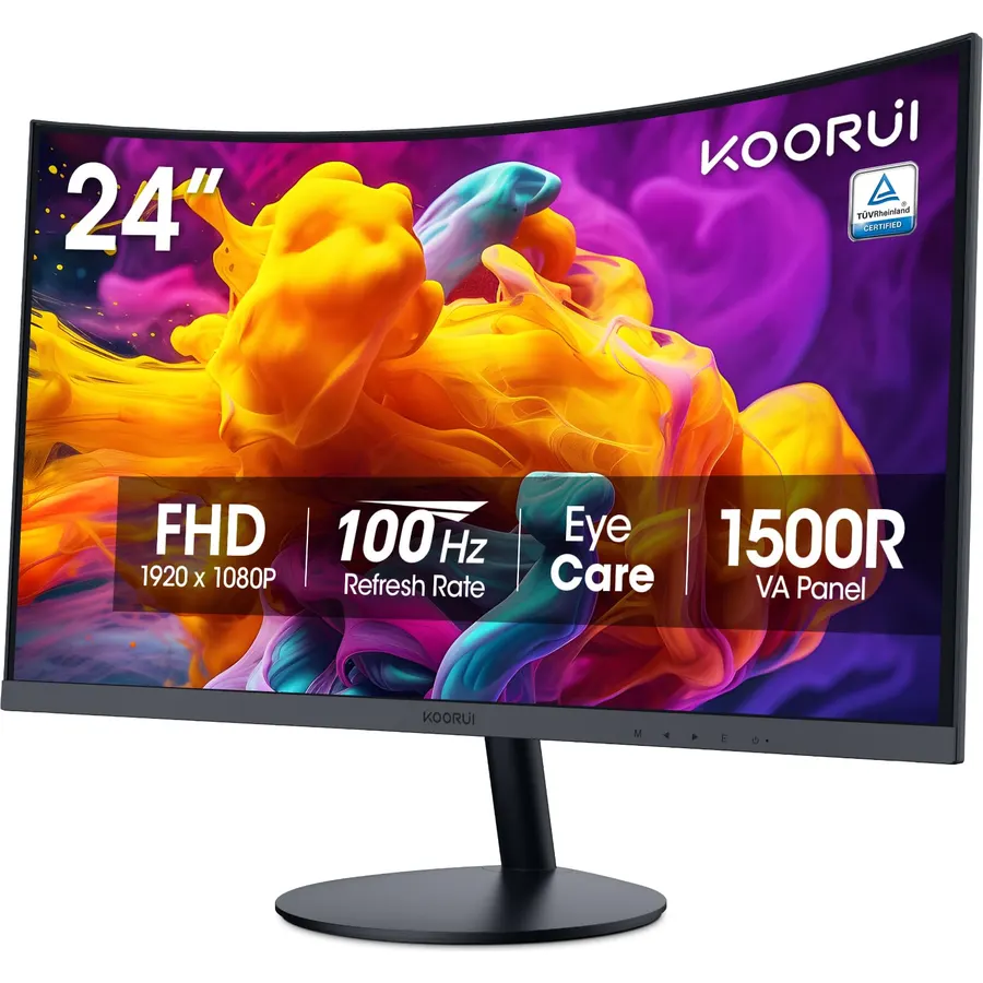 KOORUI 24 inch Curved Computer Monitor, FHD 100Hz VA 1500R PC Screen