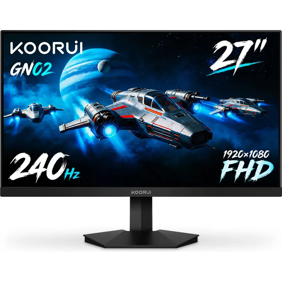 KOORUI 27" FHD 1080p Gaming Monitor 240Hz 1ms, FreeSync Premium, G-SYNC Compatible, 95% DCI-P3, DisplayPort 1.4, HDMI 2.0, VESA Mount, Tilt Adjustable, Black, GN02