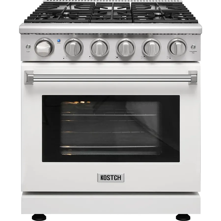 KOSTCH 30-inch Professional Freestanding Pro-Style Natural Gas Range or Liquid Propane Gas Range with 5 Burners, 4.55 cu.ft. Oven Capacity, in Stainless Steel - KOS-30RG03M (White-01)