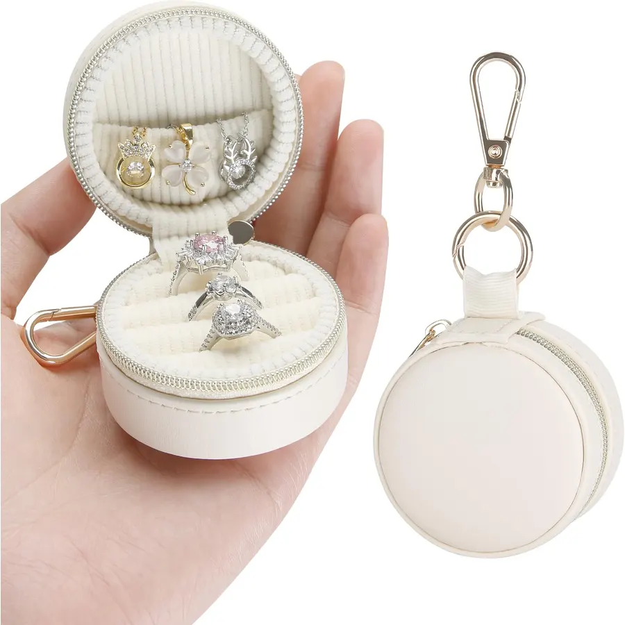 KUKUVR Mini Heart Travel Jewelry Box with Keychain (Pink)