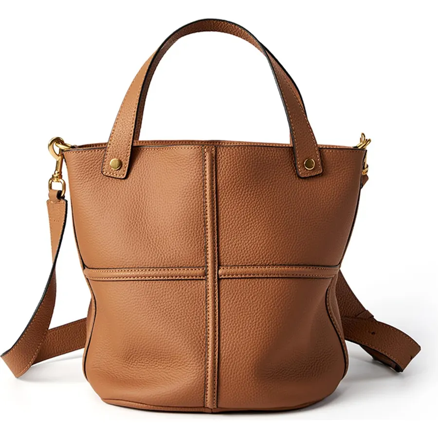 Tote Bag for Women, 4-Way Vegan Leather Bucket Purse Top Handle Handbag Shoulder Crossbody Bag with Detachable Small Purse