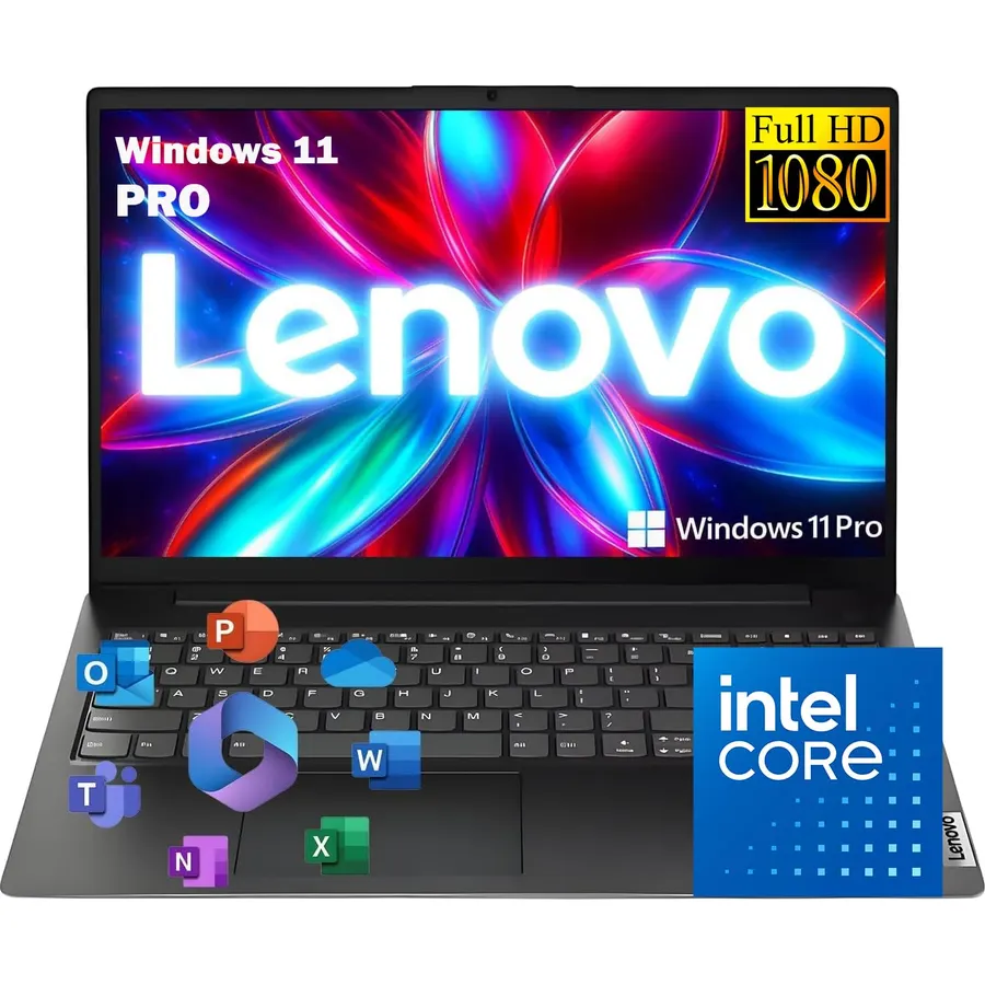 Lenovo 2026 Business Laptop with MS 365 for The Web, Intel Powerful Processor, 8GB DDR5, 628GB PCIE (500GB External), 15.6" FHD Display, Dolby Audio, RJ-45, 10-Hour Battery Life, Windows 11 Pro