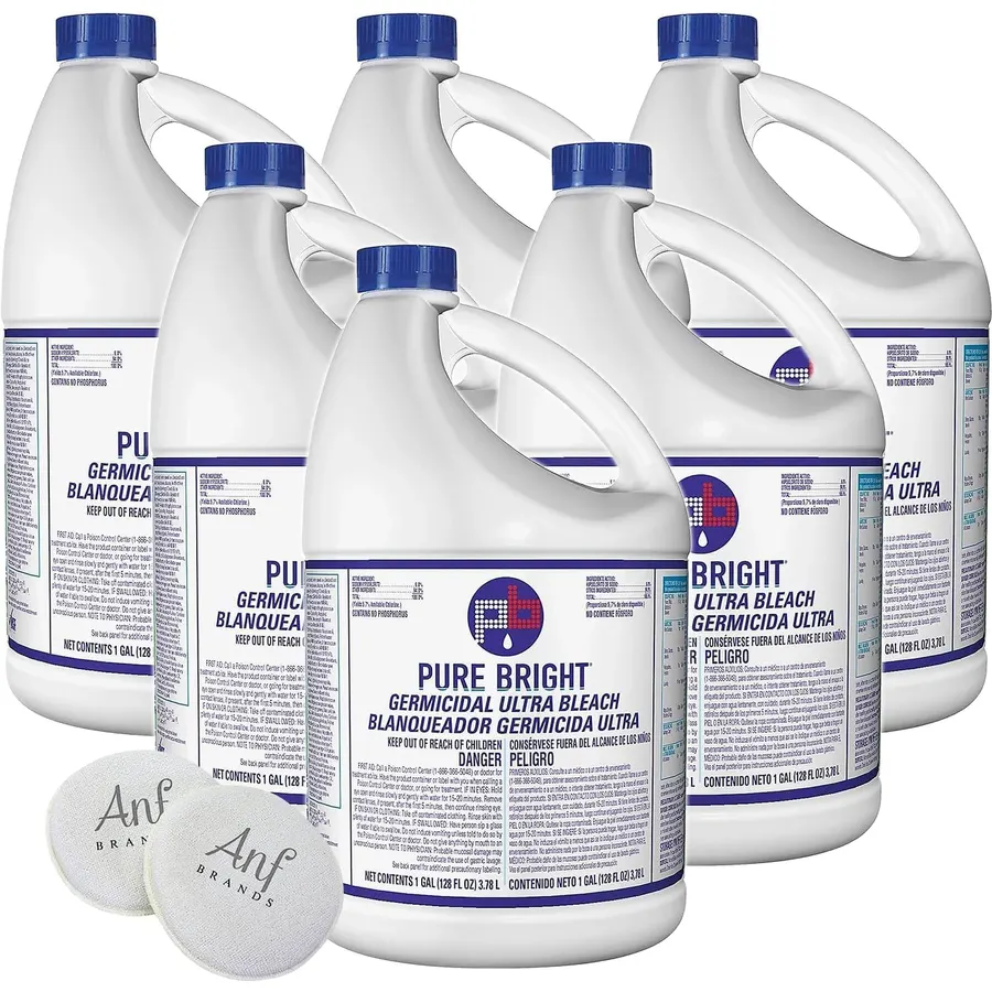 (6 Gallons) - Liquid Chlorine Bleach, for 6 pack Laundry, Household and Commercial Cleaning, 1 Gallon Jugs