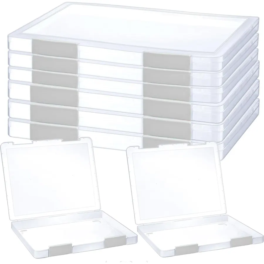 LonlyEagle 6 Pcs Clear A4 File Portable Project Case, Plastic Storage Box for 8.5" x 11" Letter Paper, Scrapbook Paper Storage Boxes Documents Magazines Holder