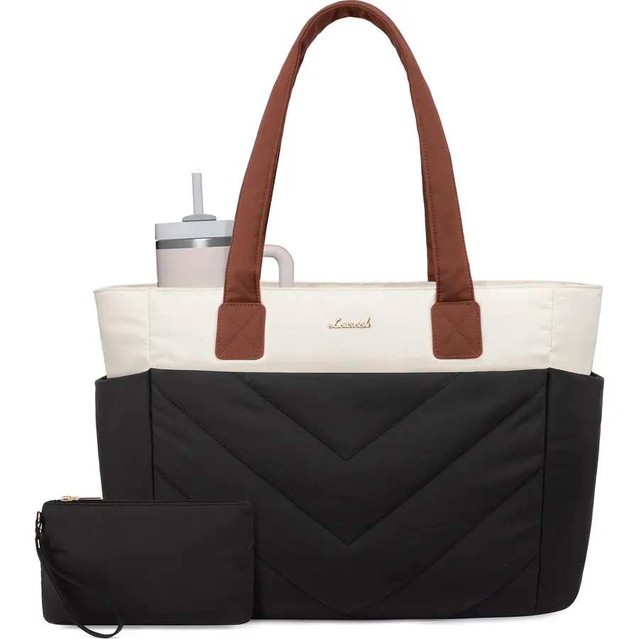 LOVEVOOK Tote Bag for Women, Puffer Work Travel Handbag with Zipper for Teacher Nurse, Quilted Cute Laptop Shoulder Gym Bag
