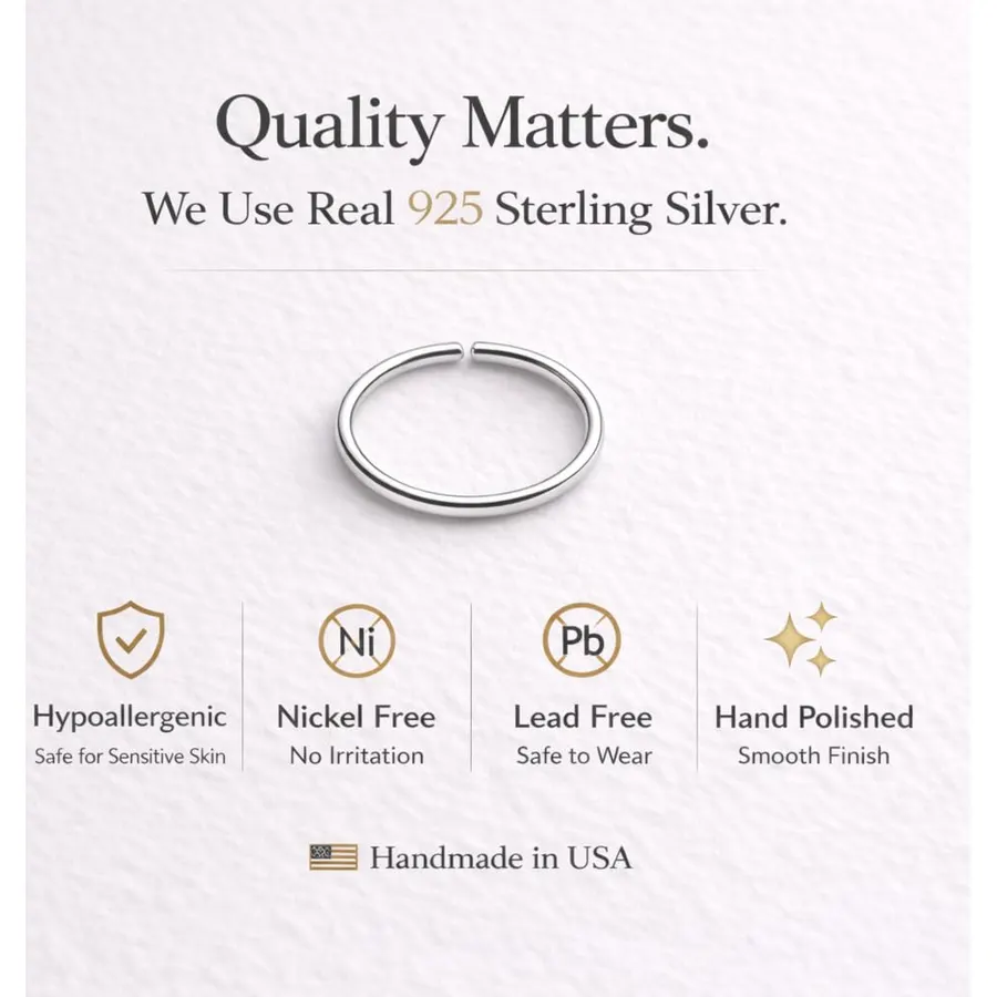 LUCKYJEWUS Small Thin Gold or Sterling Silver Nose Ring Hoop for Women, Tiny Nose Piercing jewelry