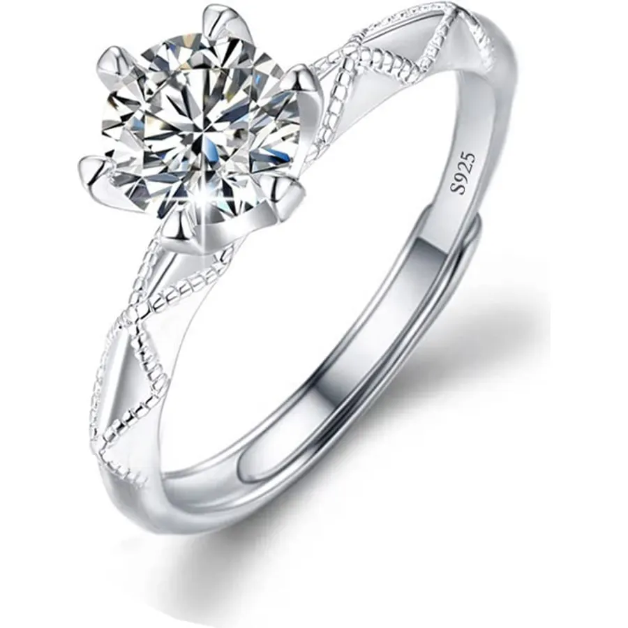 M&Ostyle 925Silver Moissanite Adjustable Engagement Ring, Promise Eternity Ring for Women,Wedding Rings,Jewelry Gift,Friendship Promise Fashion Jewelry Valentine Gifts for Women