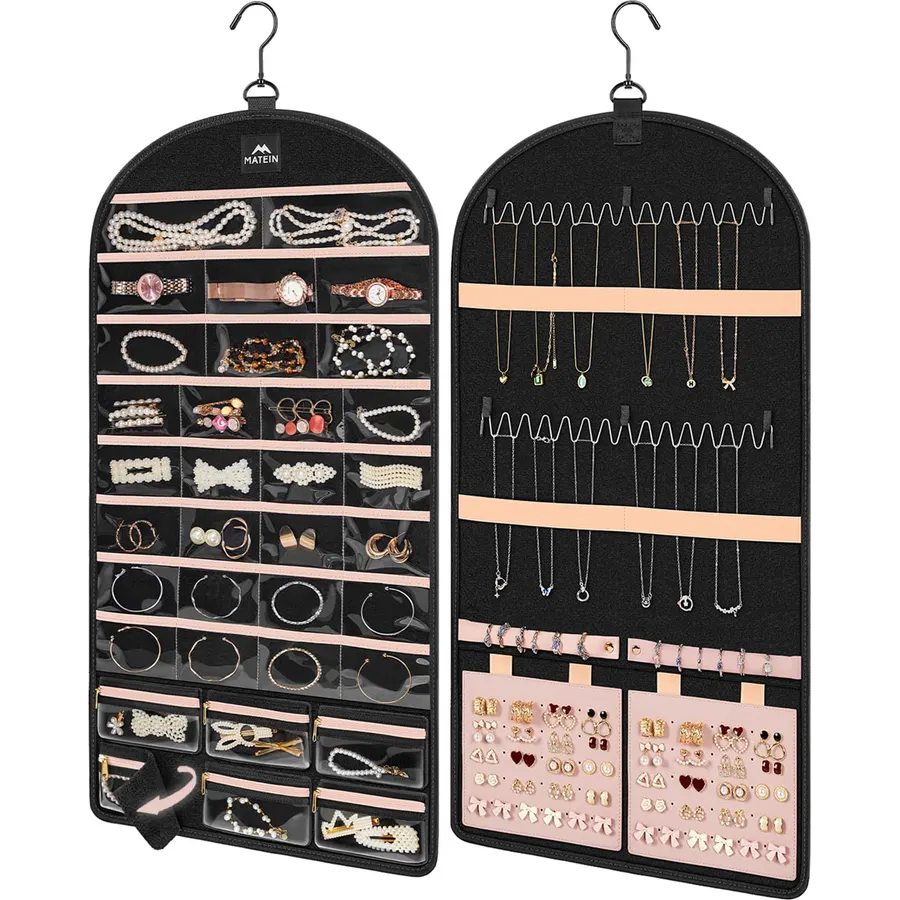 MATEIN Hanging Jewelry Organizer with Removable Zipper Jewelry Pouches