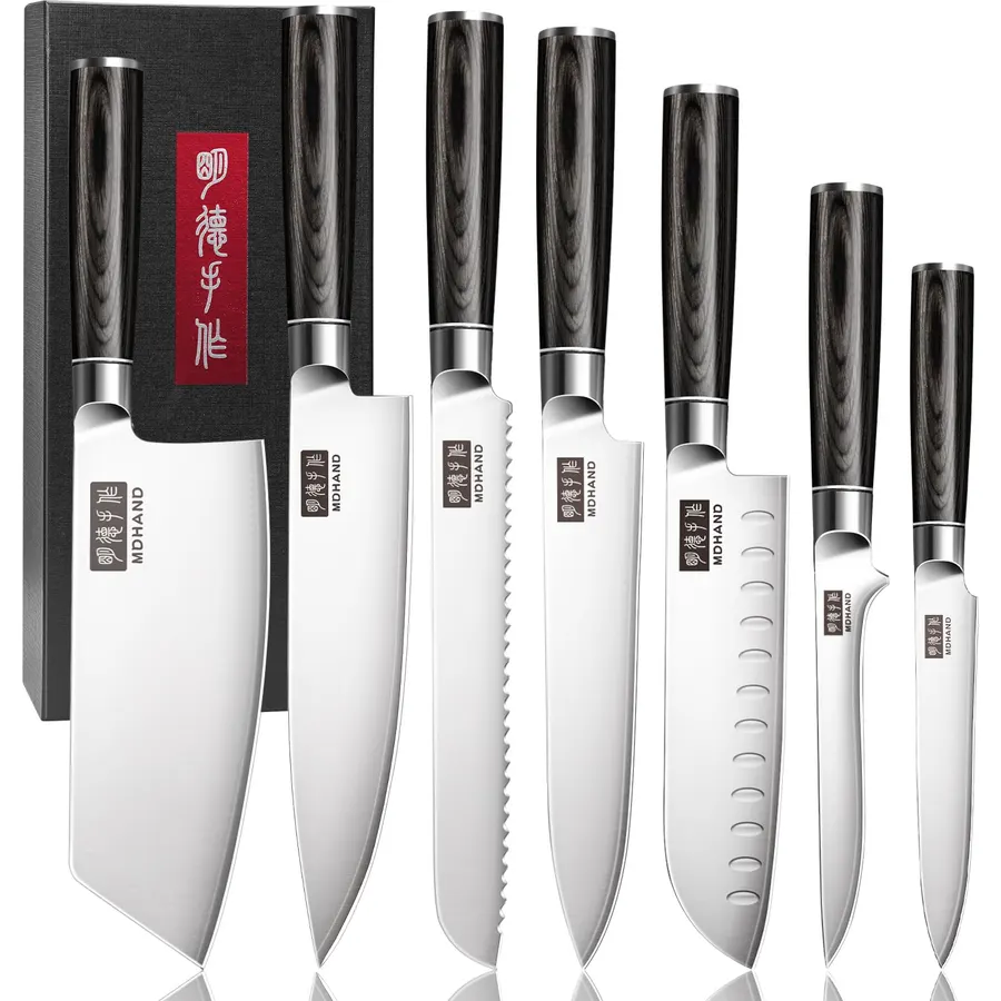 MDHAND Kitchen Knife Set 7 Pieces, Ultra Sharp Japanese Knife Set Gift Box