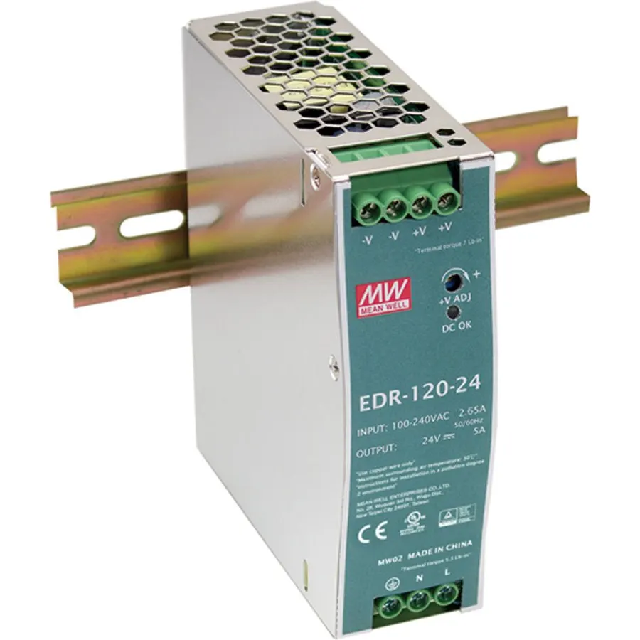 Mean Well EDR-120-24 Single Output DIN Rail Power Supply 24V 5 Amp 120W