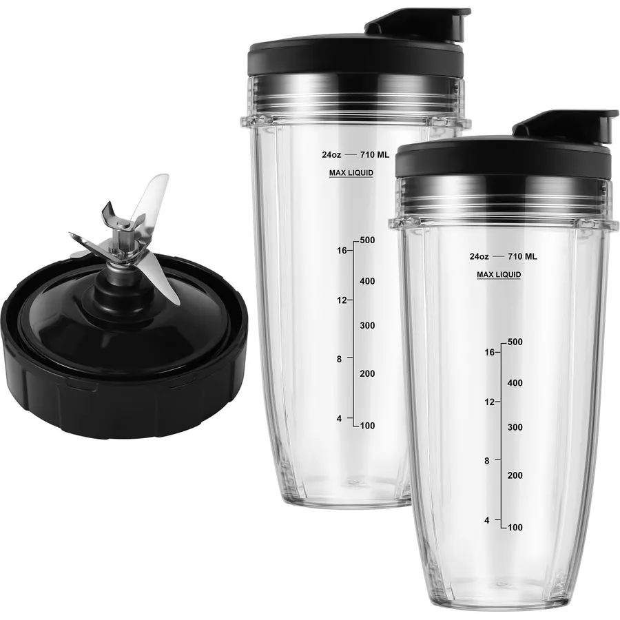 MEET JUICE 7-Fin Blender Replacement Parts for Ninja BL480 BL640 BL642 – 24oz Cup with Lid and Blade, Fits 7-Fin Drive Systems Only