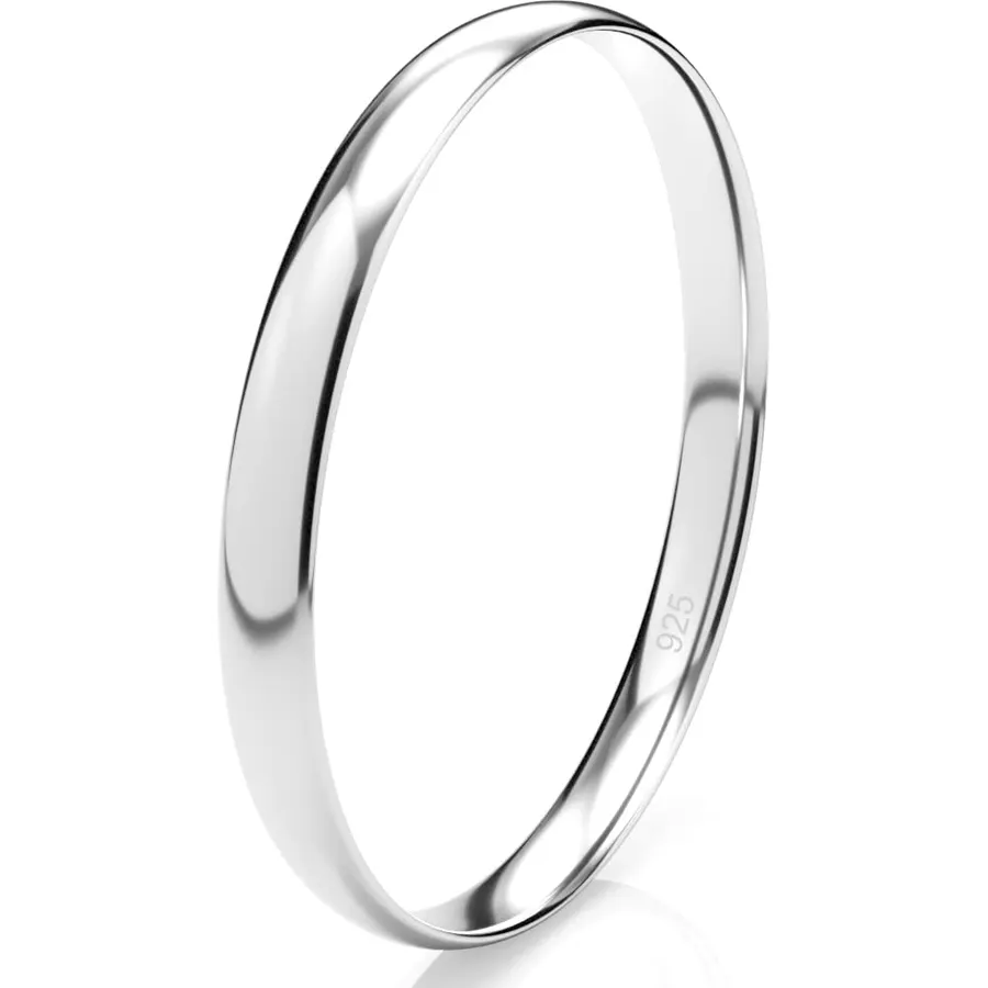 Metal Factory Sterling Silver 2MM High Polish Plain Dome Tarnish Resistant Comfort Fit Wedding Band Ring