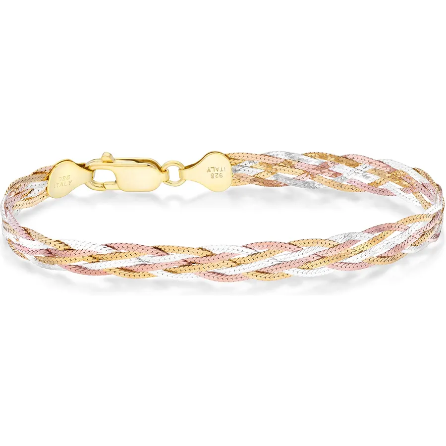 Miabella Italian 925 Sterling Silver Braided Herringbone Bracelet