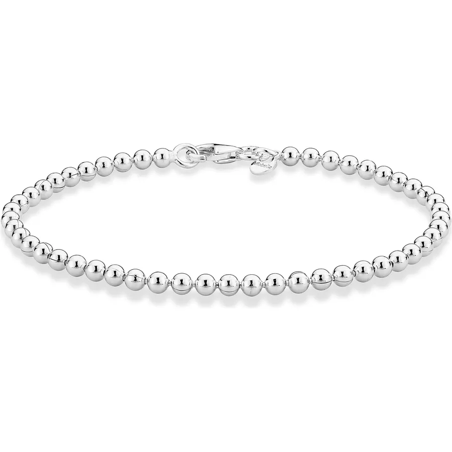 Miabella Italian Handmade 3mm Bead Ball Strand Chain Bracelet for Women Made in Italy