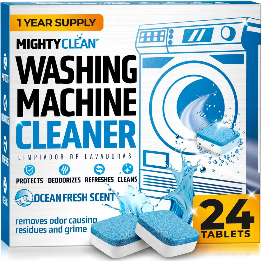 MIGHTY CLEAN Washing Machine Cleaner Tablets 24 Pack - 1 Year Supply, Septic Safe Washing Machine Cleaning Tablets, Washer Cleaner Tablet, Works with All Washers Including HE