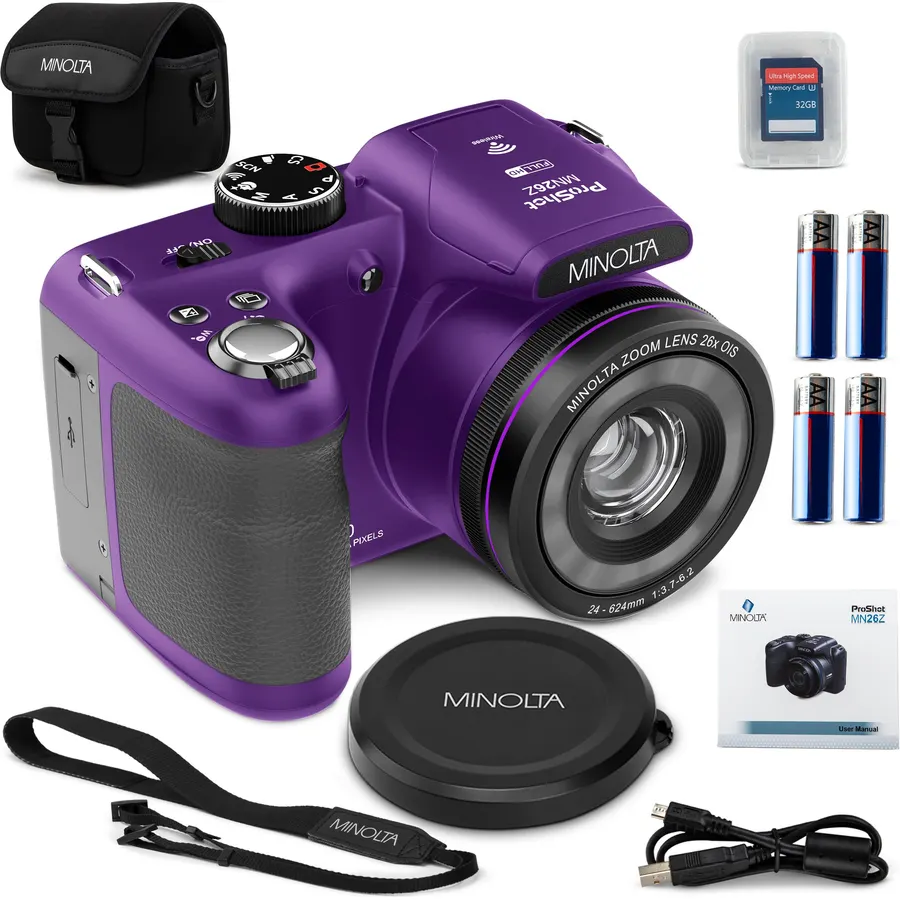Minolta MN26Z ProShot 20MP Camera, 26X Optical Zoom, 1080p Video (Purple)
