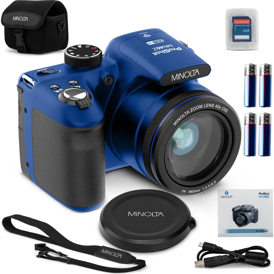 Minolta MN40Z ProShot 20 MP / 1080P FHD Bridge Camera with 40x Optical Zoom - Blue