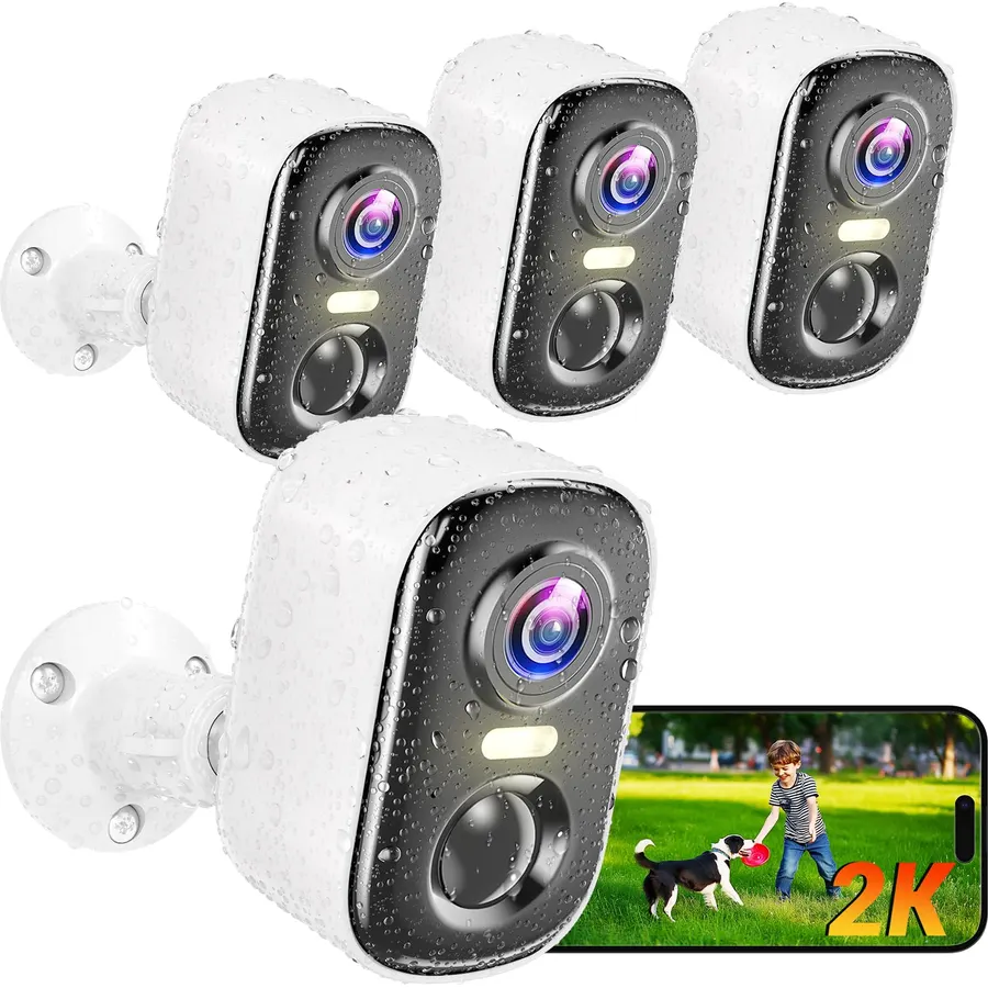 4 Pack 2.5K Security Camera Wireless Outdoor, 2.4G WiFi Battery Powered Outdoor Camera, Magnetic Mount Cameras for Home Security, Color Night Vision, Spotlight, Siren Alarm, 2-Way Talk