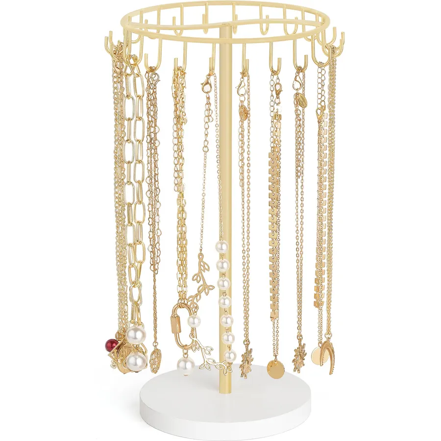 Mkono Necklace Holder Organizer, 22 Hooks Gold Jewelry Display Tree Stand