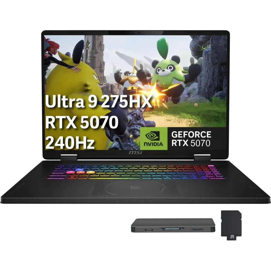 msi Crosshair 18 HX AI 18" QHD+ 240Hz Gaming Laptop, Intel Ultra 9 275HX, NVIDIA RTX 5070 8GB GDDR7, 64GB DDR5, 3TB Storage (2TB SSD+1TB Docking Station), RGB Backlit Keyboard, Win 11 Pro, Black