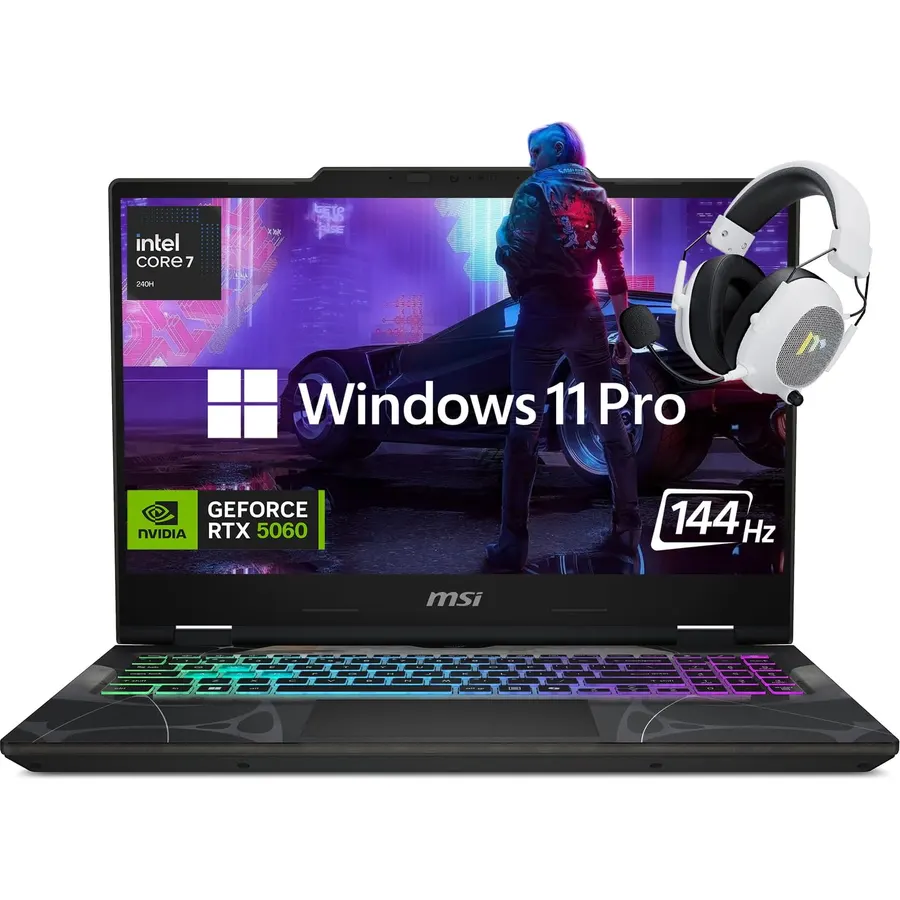msi Cyborg 15.6” FHD 144Hz Gaming Laptop, Intel Core 7-240H, NVIDIA GeForce RTX 5060, 32GB RAM, 2TB SSD, RGB Backlit Keyboard, Wi-Fi 6E, HD Webcam, Windows 11 Pro, Black, w/Mytrix Accessory