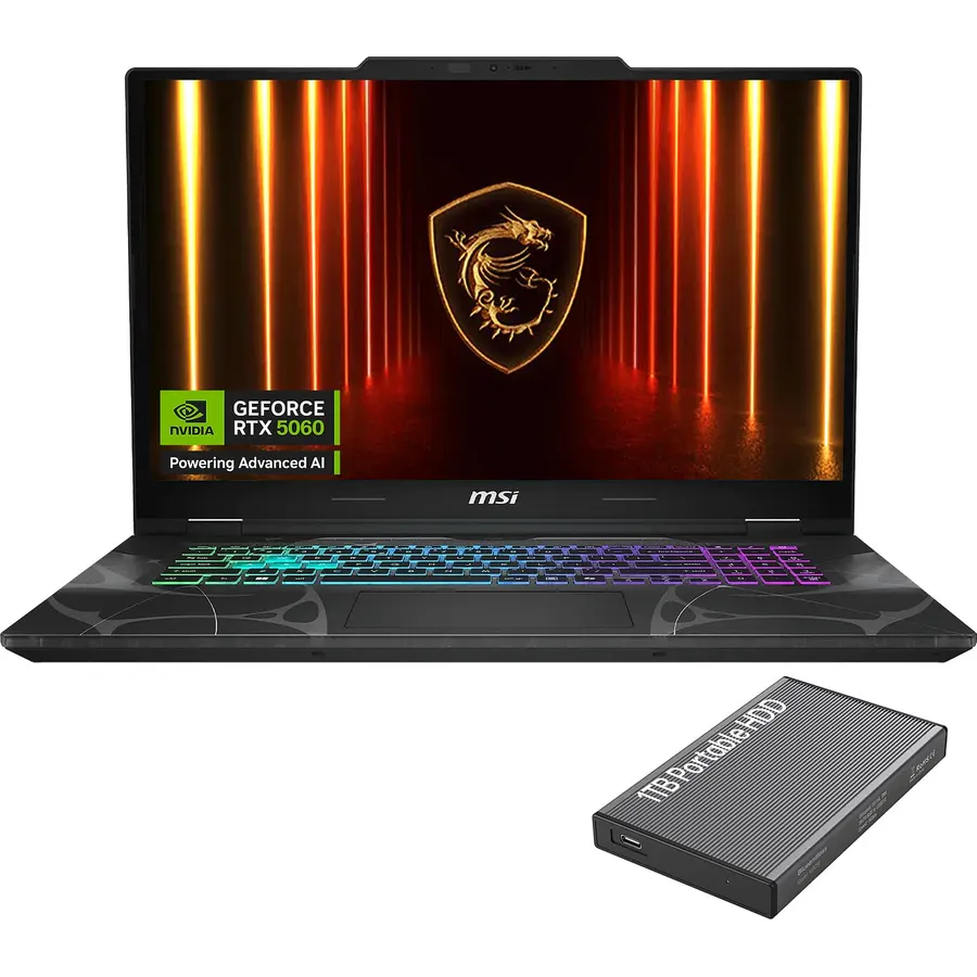 msi Cyborg 17.3’’ Gaming Laptop, RTX 5060, 32GB DDR5 RAM 1TB SSD+1TB HDD, Intel Core 5 Processor, 144HZ FHD, Cooler Boost 5, RGB Backlit KB, RJ 45, WiFi 6E, HDMI