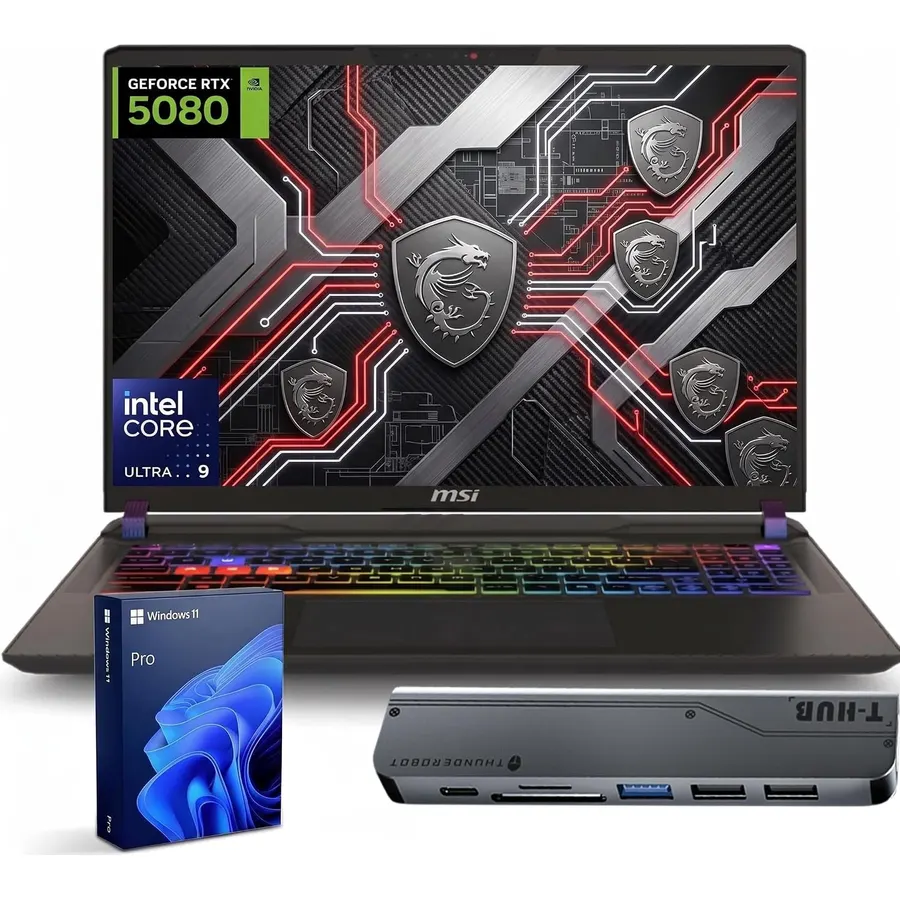 msi Vector 16 HX AI 16" QHD+ 240Hz Gaming Laptop, Intel Ultra 9 275HX, NVIDIA GeForce RTX 5080 16GB GDDR7, 32GB DDR5, 2TB Storage (1TB SSD+1TB Docking Station), Backlit Keyboard, Win 11 Pro, Gray