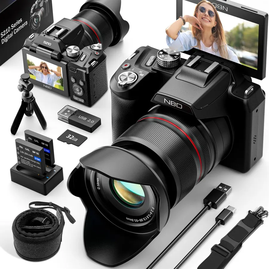 NBD 8K Digital Cameras for Photography with 180°Flip Screen, Dual-Lens