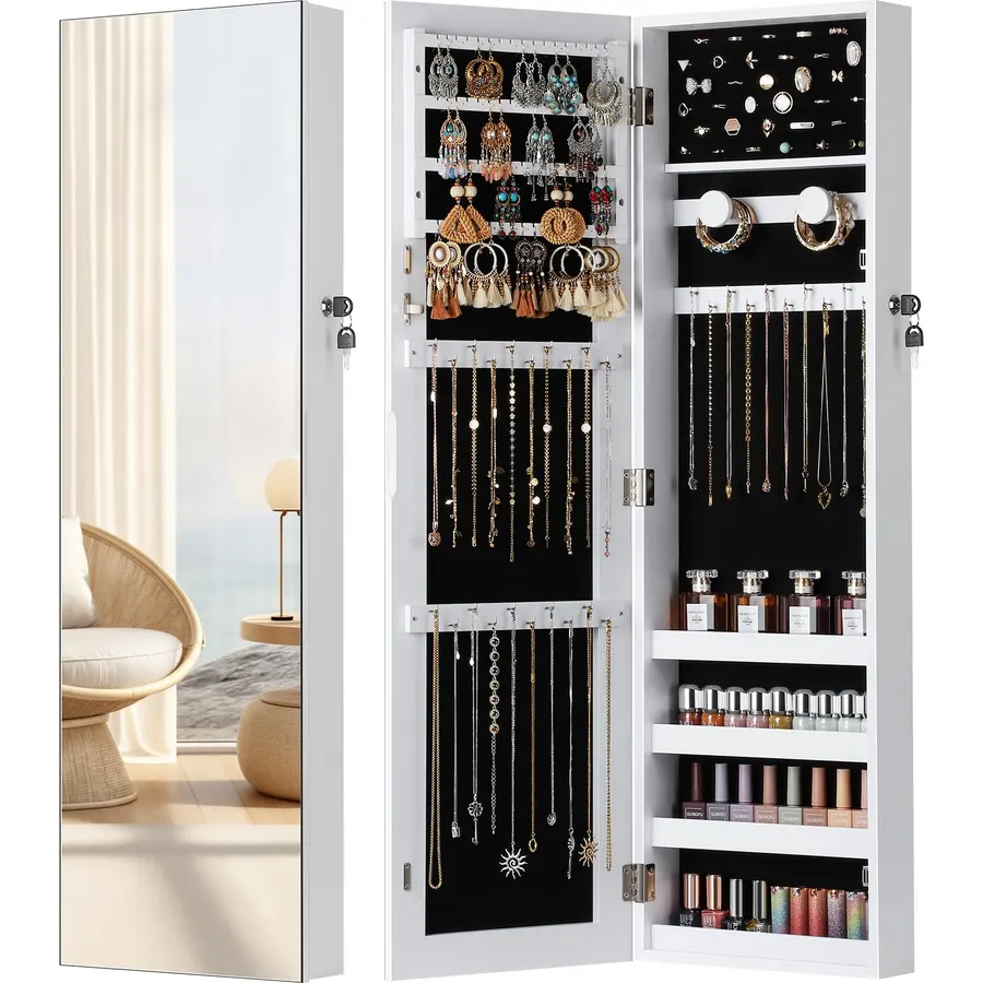 Nicetree Hanging Jewelry Cabinet, Jewelry Organizers and Storage, White