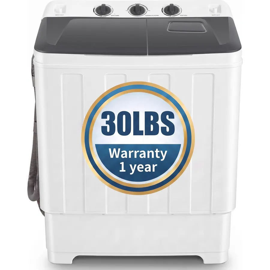 COSTWAY Portable Washing Machine, Twin Tub 26 Lbs Capacity, 18 Lbs Washer and 8 Lbs Spinner, Compact Washer with Control Knobs, Timer Function, Drain Pump, Laundry washer for Apartment RV, Grey