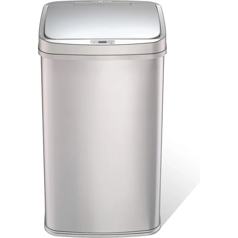 Ninestars 13 Gallon Oval Automatic Trash Can, 50L Touchless Motion Sensor Kitchen Garbage Can with Odor-Sealing Black Lid, Silver Stainless Steel