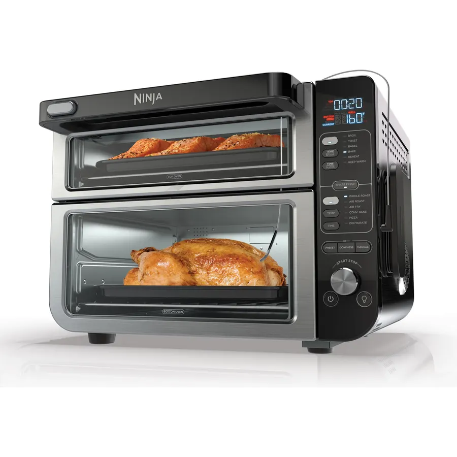 Ninja DCT451 12-in-1 Smart Double Oven with FlexDoor, Thermometer, FlavorSeal, Smart Finish, Rapid Top Convection and Air Fry Bottom , Stainless Steel