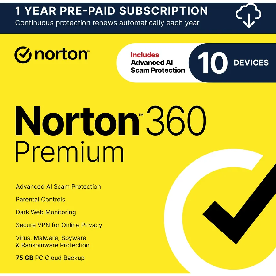 Norton 360 Premium Antivirus, 10 Devices, Auto-Renews [Download]