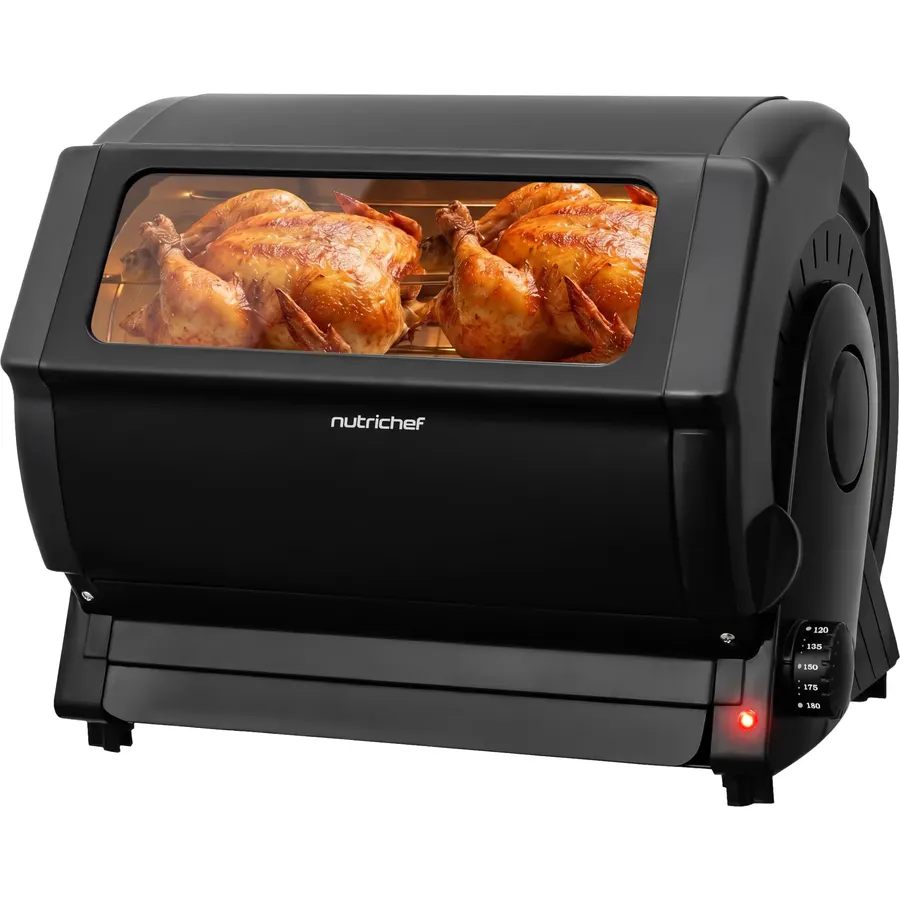 NutriChef Horizontal Rotating Shawarma Oven | Rotisserie, Shawarma & Kebab Machine | Includes Large 22.4 Quart Capacity, 3-Hour Timer & 6 Kebab Skewers | Ideal for Chicken,Turkey & Lamb | Black