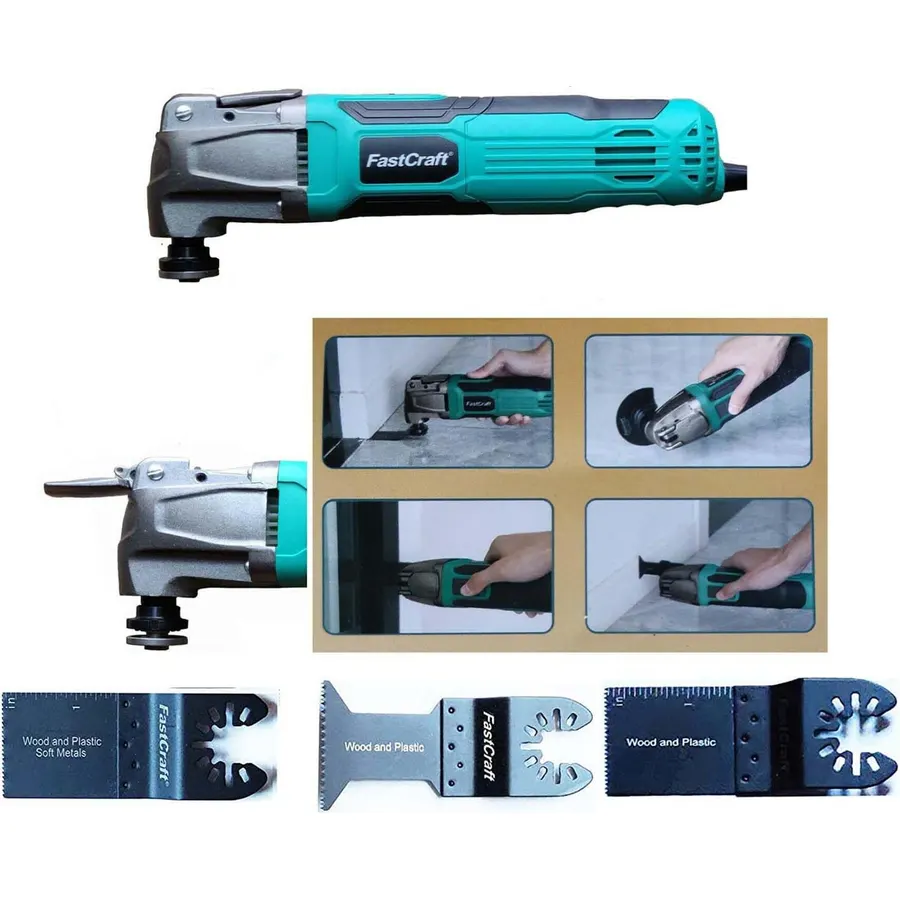 Oscillating Tool, New Multi Tool Model PRO 5.0 Amp PEAK (Rated 2.4Amp) Keyless Fast Blade Change 6 Speeds 3-4 Angles +3pc PRO Saw Blades - Bulk [No Box] FastCraft Brand at Costco