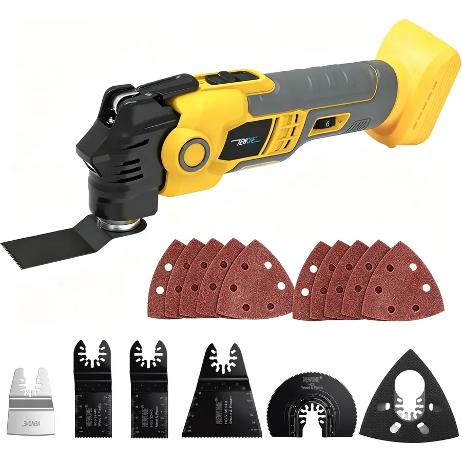 Oscillating Tool Compatible with De-Walt 20V Battery,16 Pcs Brushless Multi-Tool Kit with Anti-vibration,6 Variable Speed,for Scraping, Sanding,Cutting (Tools Only)