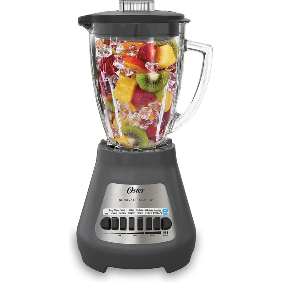 Oster Classic Series 16-Speed Blender with Food Chopper & 6-Cup Glass Jar, Countertop Kitchen Blender, Brushed Nickel